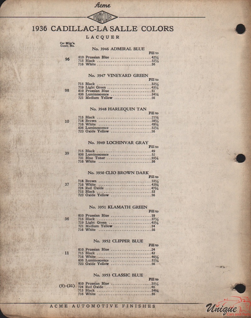 1936 Cadillac Paint Charts Acme 4